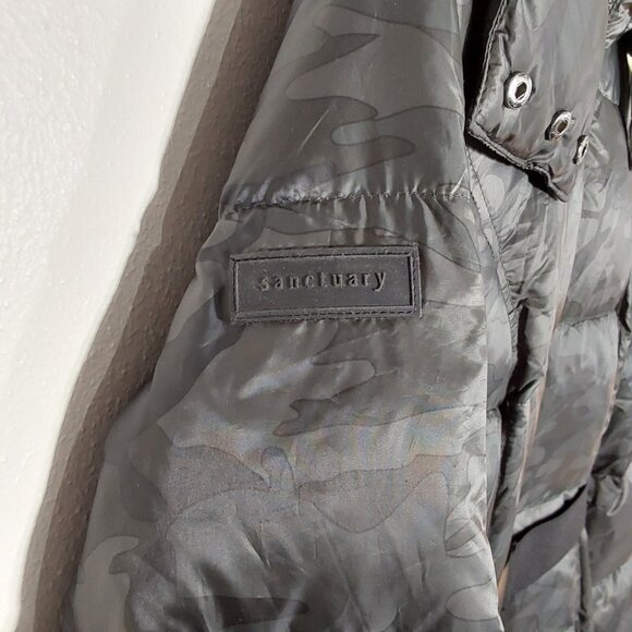 NWT Sanctuary Down Camoflage Belted Camp Puffer Jacket Coat w Hood - Large - Picture 7 of 16